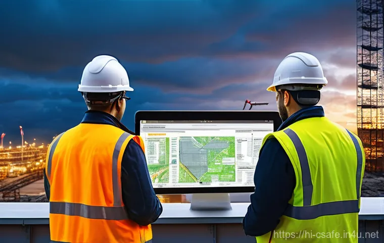 건설안전 실무자를 위한 세미나 정보 - **Prompt 1: AI-Powered Predictive Safety on a Modern Construction Site**
    A highly detailed, real...