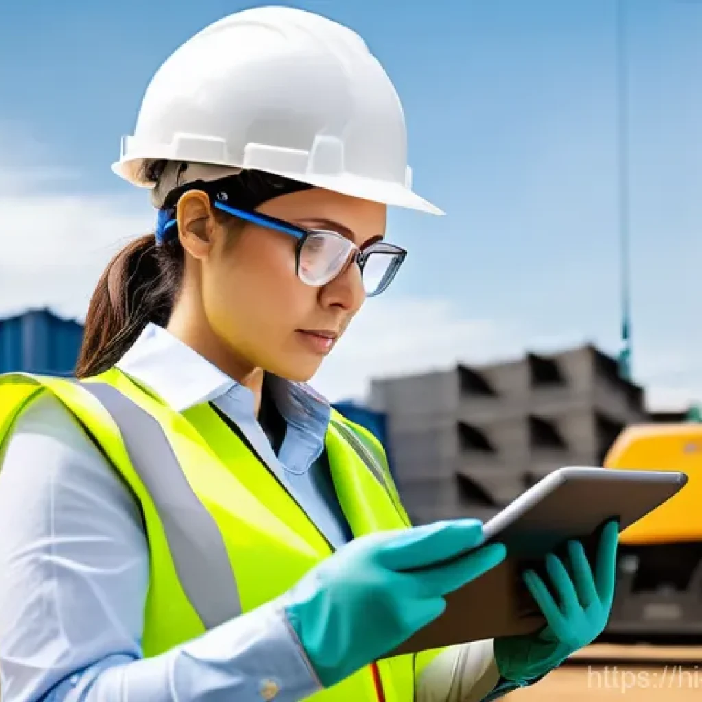 건설안전기사로 경력 전환 성공 사례 - **Prompt:** A highly detailed, realistic image of a female construction safety engineer, in her late...