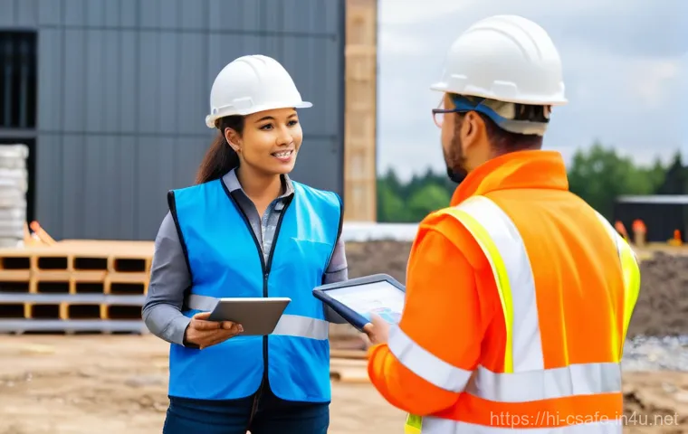 건설안전기사와 관련된 산업 이벤트 참석하기 - **Prompt 2: Immersive VR/AR Safety Training Session**
    A group of diverse construction workers, d...