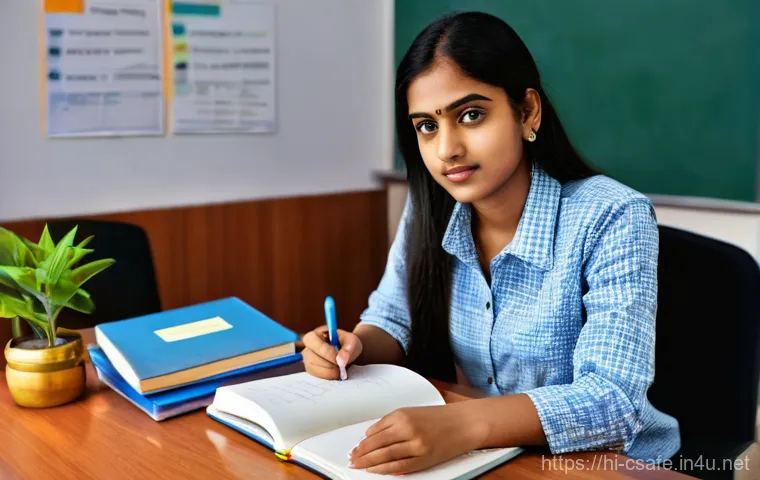 건설안전기사 필기시험에서 점수 높이는 요령 - **Prompt:** A young Indian woman, dressed in smart casual attire (e.g., a well-fitting top and jeans...