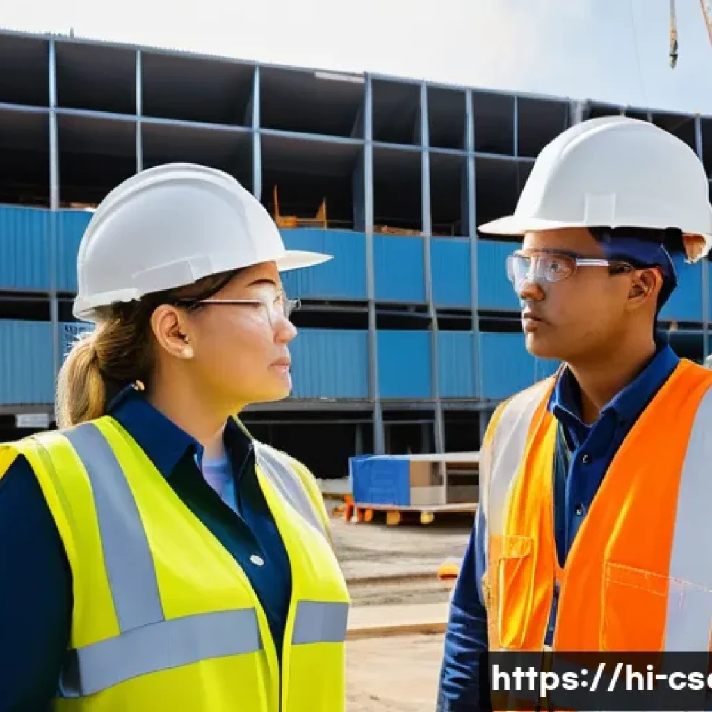 건설안전관리자의 하루 일과 - **Prompt:** A vivid, realistic photograph depicting a diverse group of construction workers, both ma...