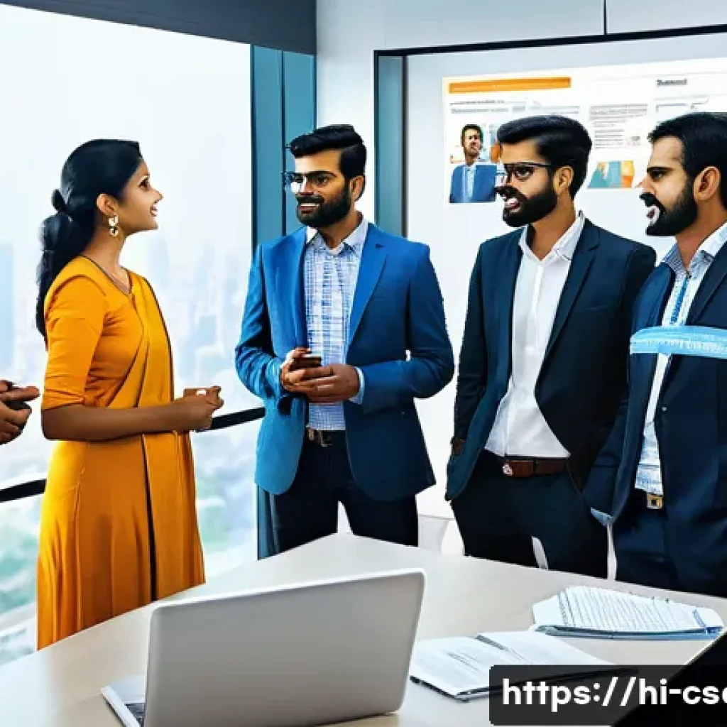 건설안전기사와 관련된 네트워크 만들기 - A professional networking scene featuring diverse Indian professionals in business attire engaging i...