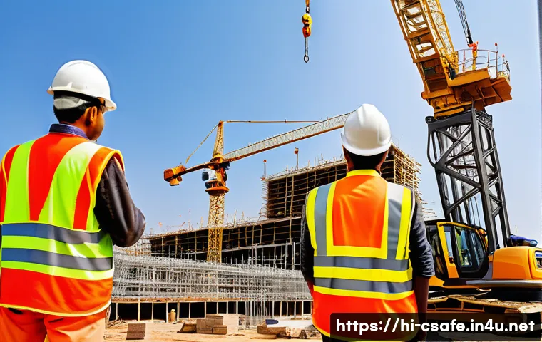건설안전기사 대비 중점 과목별 학습법 - A busy Indian construction site during daytime, featuring workers wearing bright safety helmets, ref...