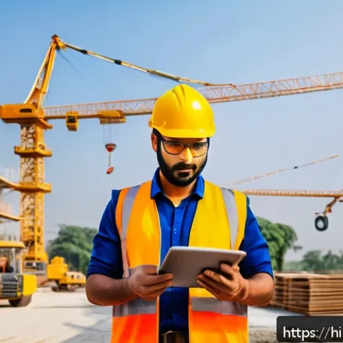 건설안전기사 자격증의 합격률 높이는 비법 - A detailed construction site scene in India showing workers wearing high-quality safety gear includi...