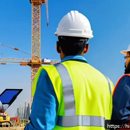 건설안전기사 자격증으로 업계 인맥 쌓는 법 - A professional construction site scene showing a diverse group of engineers and safety inspectors we...