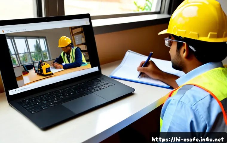 Home 17 건설안전기사와 관련된 인강 비교 - Photorealistic Indian civil engineering student at a tidy home desk comparing two online constructio...